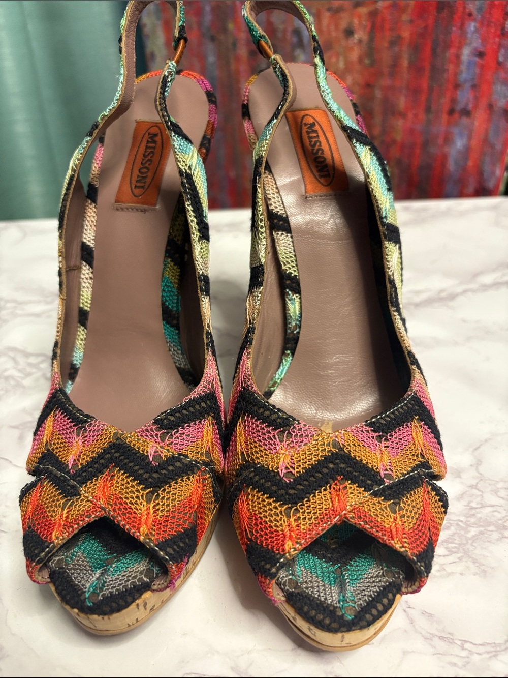 Missoni Multicolor Zigzag Open-Toe Slingback Wedges